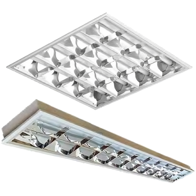 LUMINÁRIA DE EMBUTIR T8 COM ALETAS DE ALUMÍNIO BRILHANTE